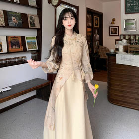 春秋季新中式【复古减龄 气质旗袍连衣裙女装】中长款 收腰国风裙子