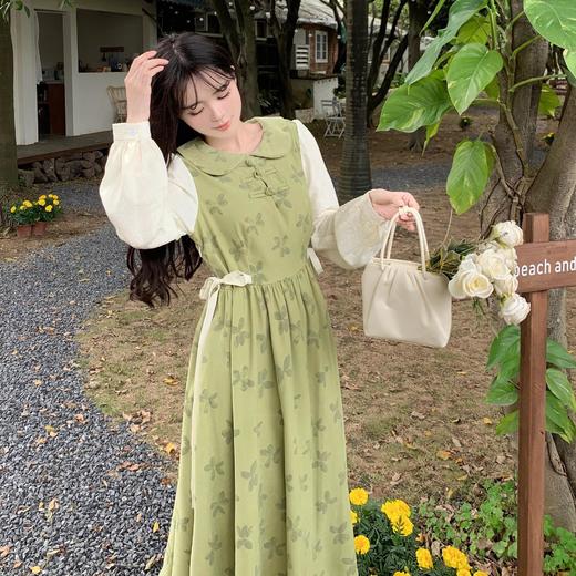 新中式【汉元素长袖 假两件娃娃领 连衣裙女】春秋款 甜美温柔 碎花长裙子 商品图3