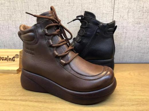 豪行冬季新品时尚休闲真皮坡跟加绒女棉靴21492023 商品图0