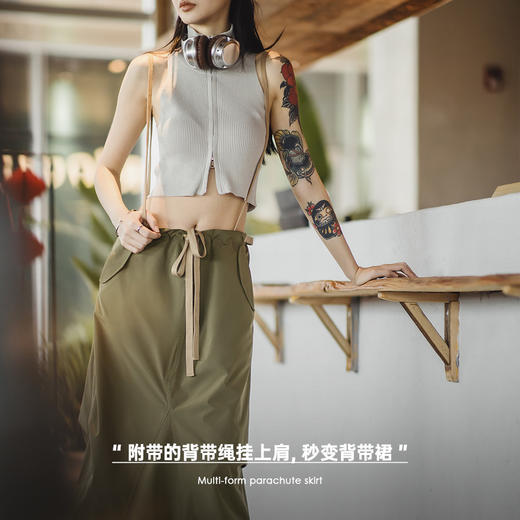 马登复古抽绳工装风伞裙显瘦半身长裙子潮褶皱设计感背带裙女 商品图3