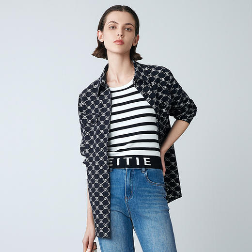 EITIE爱特爱春季新款时尚复古通勤百搭显瘦印花衬衫7709404 商品图3