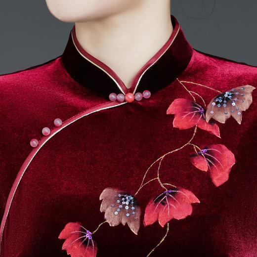 中年妈妈秋冬季加绒加厚保暖旗袍，长款高贵中老年女装金丝绒连衣裙YZL-851 商品图3