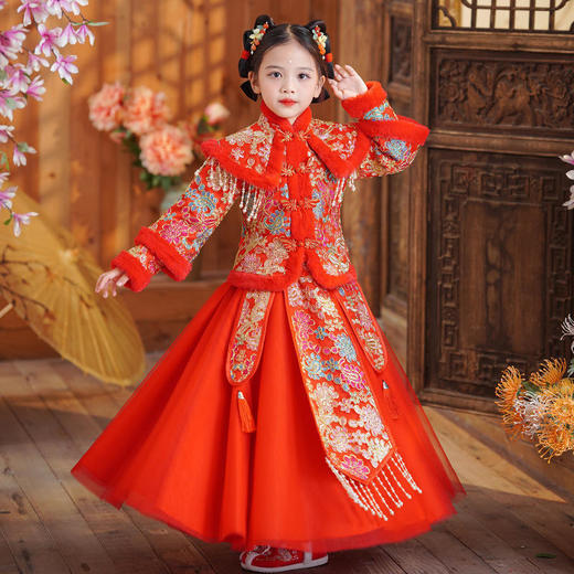 ALBB-中国风女童加绒两件套过年服加绒唐装拜年服套装 商品图1