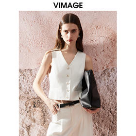 VIMAGE纬漫纪春季新款显瘦英式无袖背心短马甲上衣女V2103729