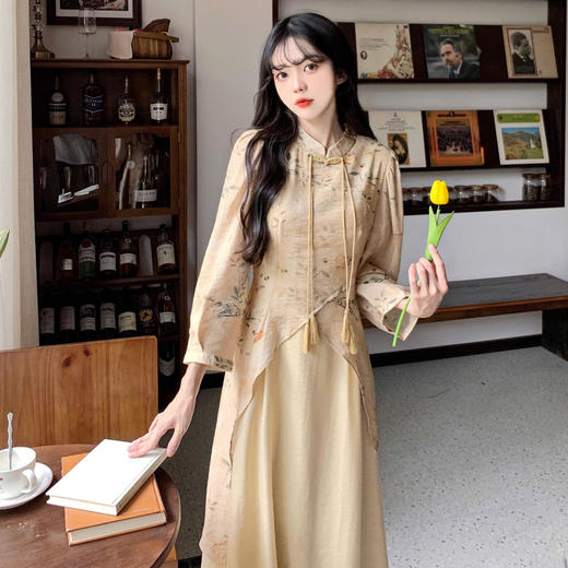 春秋季新中式【复古减龄 气质旗袍连衣裙女装】中长款 收腰国风裙子 商品图3