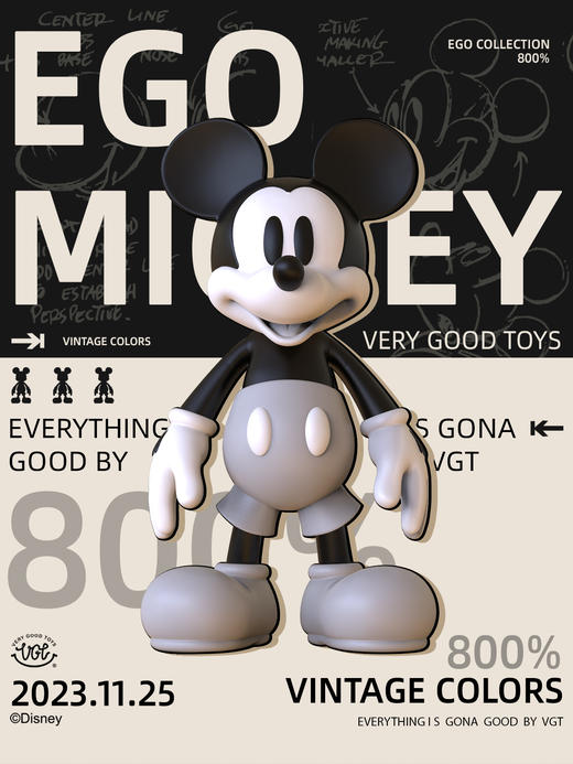 VGT 收藏手办 800%米奇复古色 经典色 赛博朋克 腰果花 潮玩手办房间摆件礼物 商品图1