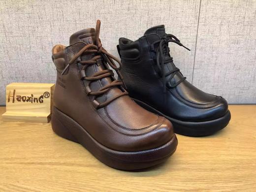 豪行冬季新品时尚休闲真皮坡跟加绒女棉靴21492023 商品图3