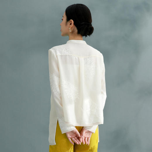 扶摇 中国风提花衬衫女春2024年新款复古民国风立领长袖上衣 商品图5