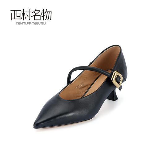 西村名物2024春季新款单鞋女细跟酒杯跟尖头复古气质玛丽珍X24AE10111 商品图1