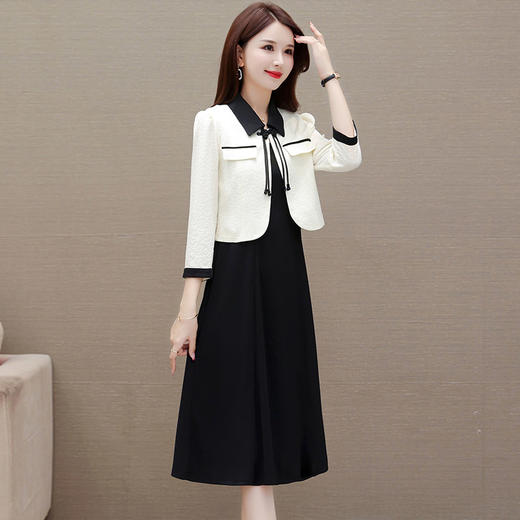 时尚内搭黑色连衣裙，七分袖短款洋气外套两件套QYM-XQD-11C2303-L 商品图1
