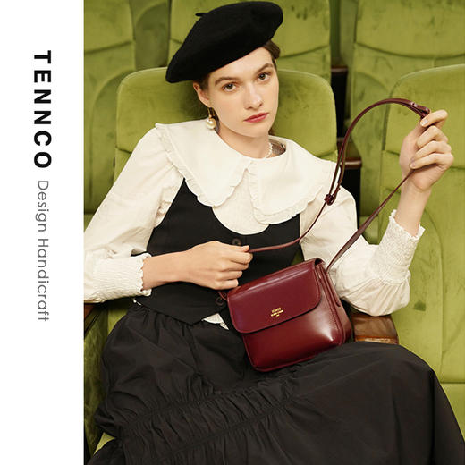TENNCO 原创「车厘子」小众款真皮女包复古经典翻盖小方包 商品图1