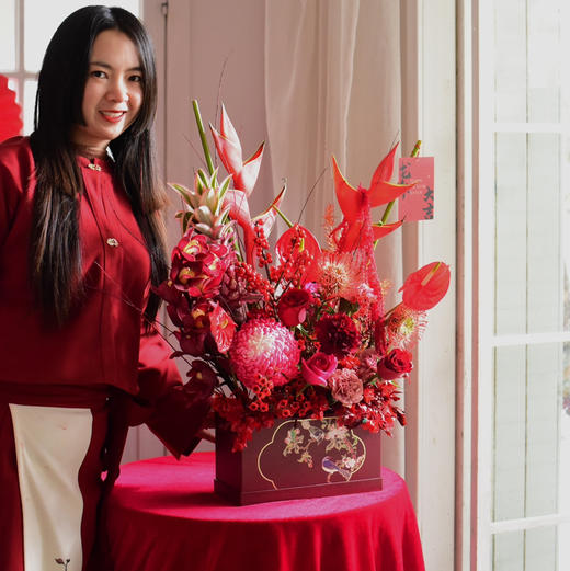 《龙行龘龘》富贵鸟大花蕙兰北美冬青牡丹菊红掌弗洛伊德新年插花 商品图8