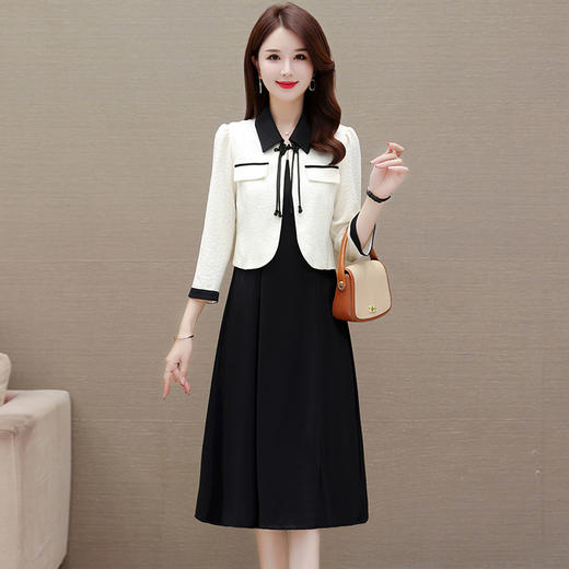 时尚内搭黑色连衣裙，七分袖短款洋气外套两件套QYM-XQD-11C2303-L 商品图0