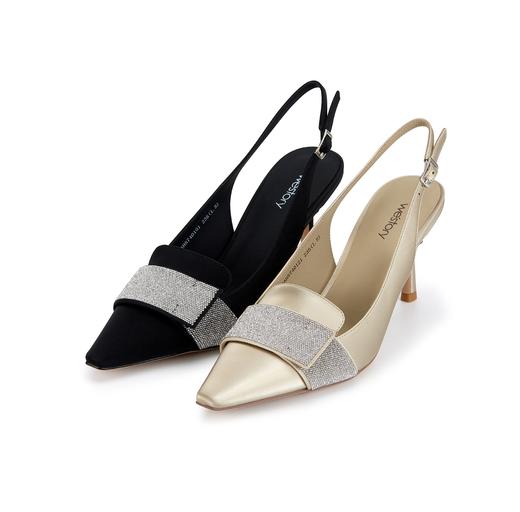 westory2024春季新款细中跟尖头钻饰系带后空鞋皮鞋S24AH57401 商品图0