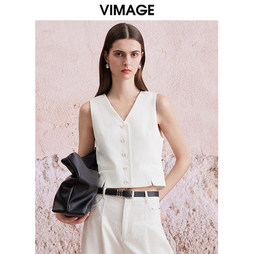 VIMAGE纬漫纪春季新款显瘦英式无袖背心短马甲上衣女V2103729 商品图3