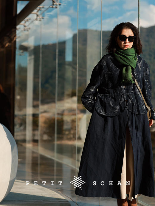 PETIT SCHAN小闪 CLO#430 brushwork 笔触 意大利进口棉麻色织提花可拆卸两穿风衣外套 商品图0