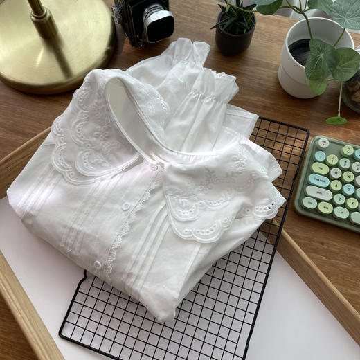 春季【法式娃娃领上衣 日系文艺系】休闲日常 木耳袖口 白色长袖衬衫女  商品图5