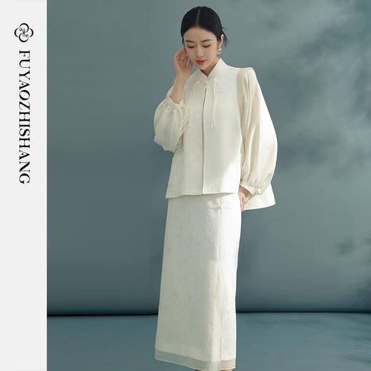 高级感时尚套装女复古国风盘扣马甲高腰半身裙两件套春 商品图1