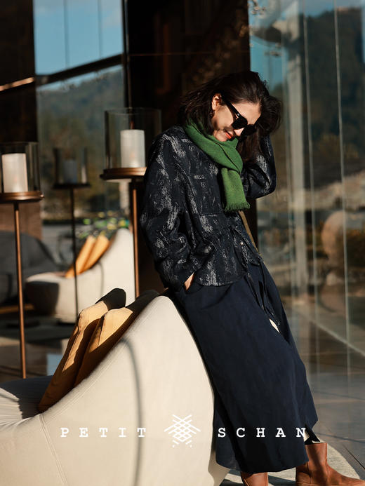 PETIT SCHAN小闪 CLO#430 brushwork 笔触 意大利进口棉麻色织提花可拆卸两穿风衣外套 商品图1