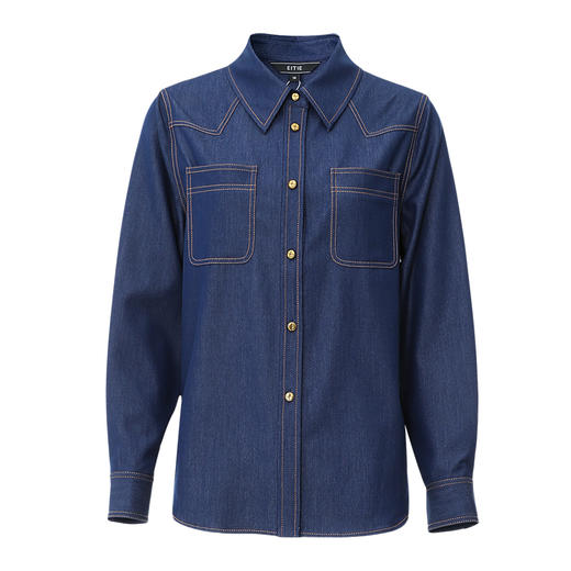 EITIE爱特爱气质复古通勤显瘦百搭宽松直筒牛仔衬衫外套春新款A2403307 商品图5