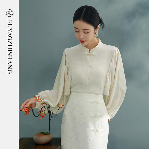 立领古风衬衫女2024新款盘扣上衣日常改良纯色长袖衬衣 商品图2