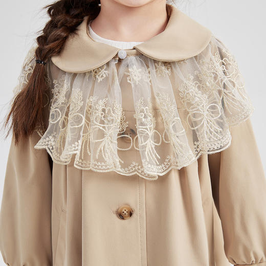 笛莎DEESHA童装女童2024春季新款网纱花边领风衣外套 商品图3