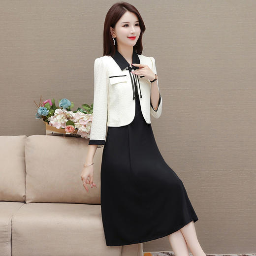 时尚内搭黑色连衣裙，七分袖短款洋气外套两件套QYM-XQD-11C2303-L 商品图2