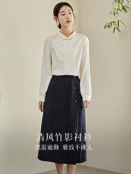 【年终特卖】熙世界仙气白色新中式衬衫2025秋新款文艺国风盘扣上衣醋酸小衫 商品图1