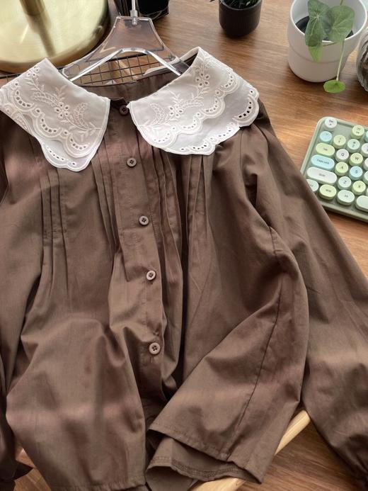 春季【法式娃娃领上衣 日系文艺系】休闲日常 木耳袖口 白色长袖衬衫女  商品图4