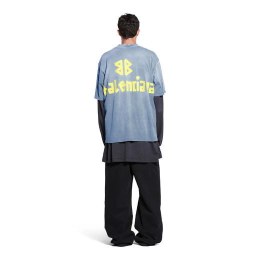 【一】BALENCIAGA 巴黎世家 男士复古平纹针织号贴带型圆领短袖T恤 蓝色 739784 TOVA9 4530 商品图3