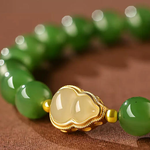 福禄双全和田碧玉手串 甄选超国标S925水性银镶嵌 商品图0