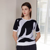 【圆领短袖针织套衫】24年春夏新品女士圆领短袖黑白花针织套衫 商品缩略图1