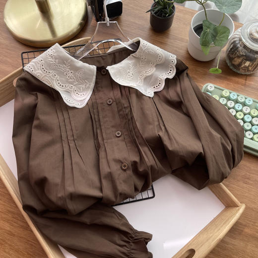 春季【法式娃娃领上衣 日系文艺系】休闲日常 木耳袖口 白色长袖衬衫女  商品图7
