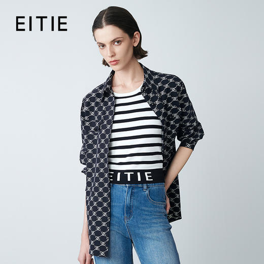 EITIE爱特爱春季新款时尚复古通勤百搭显瘦印花衬衫7709404 商品图0