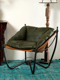美丽华伦意式极简五金框架复古巴西真皮休闲椅单人沙发