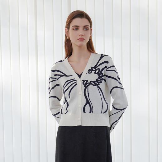 【V领针织外套】24年春夏新款女士短款V领针织印花外套 商品图0