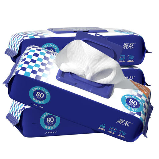 【漫花纸品】漫花厨房湿巾加长款80抽加厚湿纸巾强力去油污一次性家用清洁湿巾 商品图0