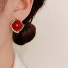 【复古红色方形珍珠耳钉女】秋冬款 气质简约 时尚百搭耳环 商品缩略图2