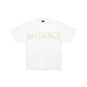 【一】BALENCIAGA 巴黎世家 男士复古平纹针织号贴带型圆领短袖T恤 白色 739784 TOVA9 9000