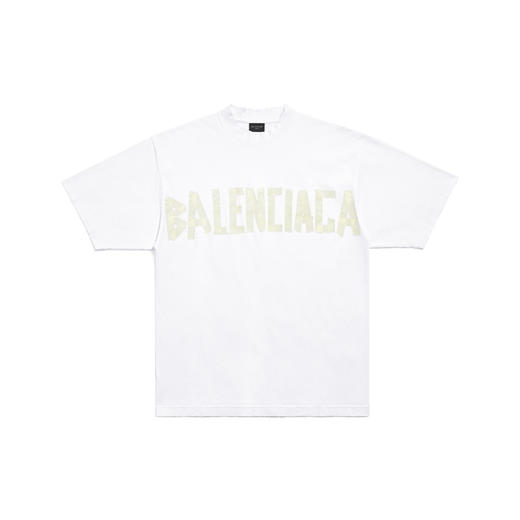 【一】BALENCIAGA 巴黎世家 男士复古平纹针织号贴带型圆领短袖T恤 白色 739784 TOVA9 9000 商品图0