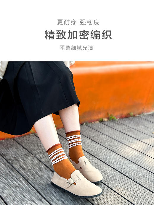 足装秀新品女款秋冬长筒堆堆袜吸湿发热保暖泡泡横条早春长邦女袜 商品图1