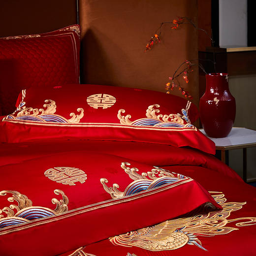 自然醒160支长绒棉提花尊享系列婚庆多件套中式传统婚庆全棉床单四件套龙凤床盖被套床上用品GDS 商品图4