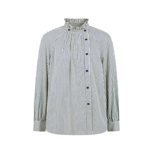 HeyDress法式花边领条纹衬衫女春秋宽松休闲侧门襟衬衣复古感上衣 商品图4