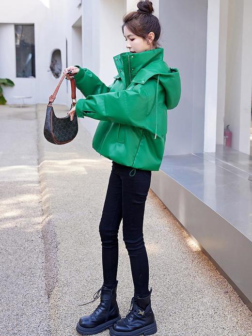 PU皮羽绒服女短款2023年新款时尚洋气连帽加厚小个子冬装搭配外套 商品图2