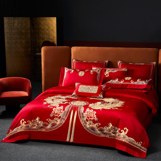 自然醒160支长绒棉提花尊享系列婚庆多件套中式传统婚庆全棉床单四件套龙凤床盖被套床上用品GDS 商品图2
