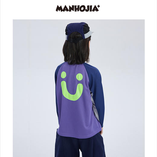 漫画家潮童装儿童户外训练速干衣轻量吸湿插肩袖长T撞色弹力上衣 商品图2