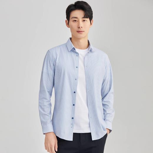 【远红外升温】圣得西2025秋冬新款男士商务竖条纹外磨毛长袖衬衫 商品图1