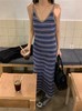 春夏季【蓝色条纹V领吊带连衣裙女】法式气质针织裙子 内搭打底 A字长裙 商品缩略图2