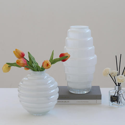 白色螺纹白瓷玻璃花瓶餐桌花插摆件工艺品 商品图4