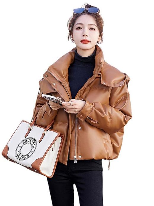 PU皮羽绒服女短款2023年新款时尚洋气连帽加厚小个子冬装搭配外套 商品图4